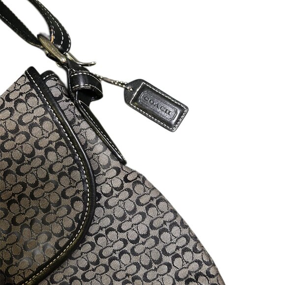 SOLD Coach Soho Y2K Signature Black & Grey Jacquard Buckle Flap Shoulder Bag - Picture 4 of 10